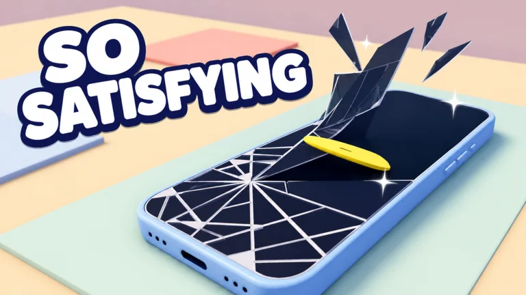 A yellow pick lifting cracked glass in official Fix My Phone promotional artwork